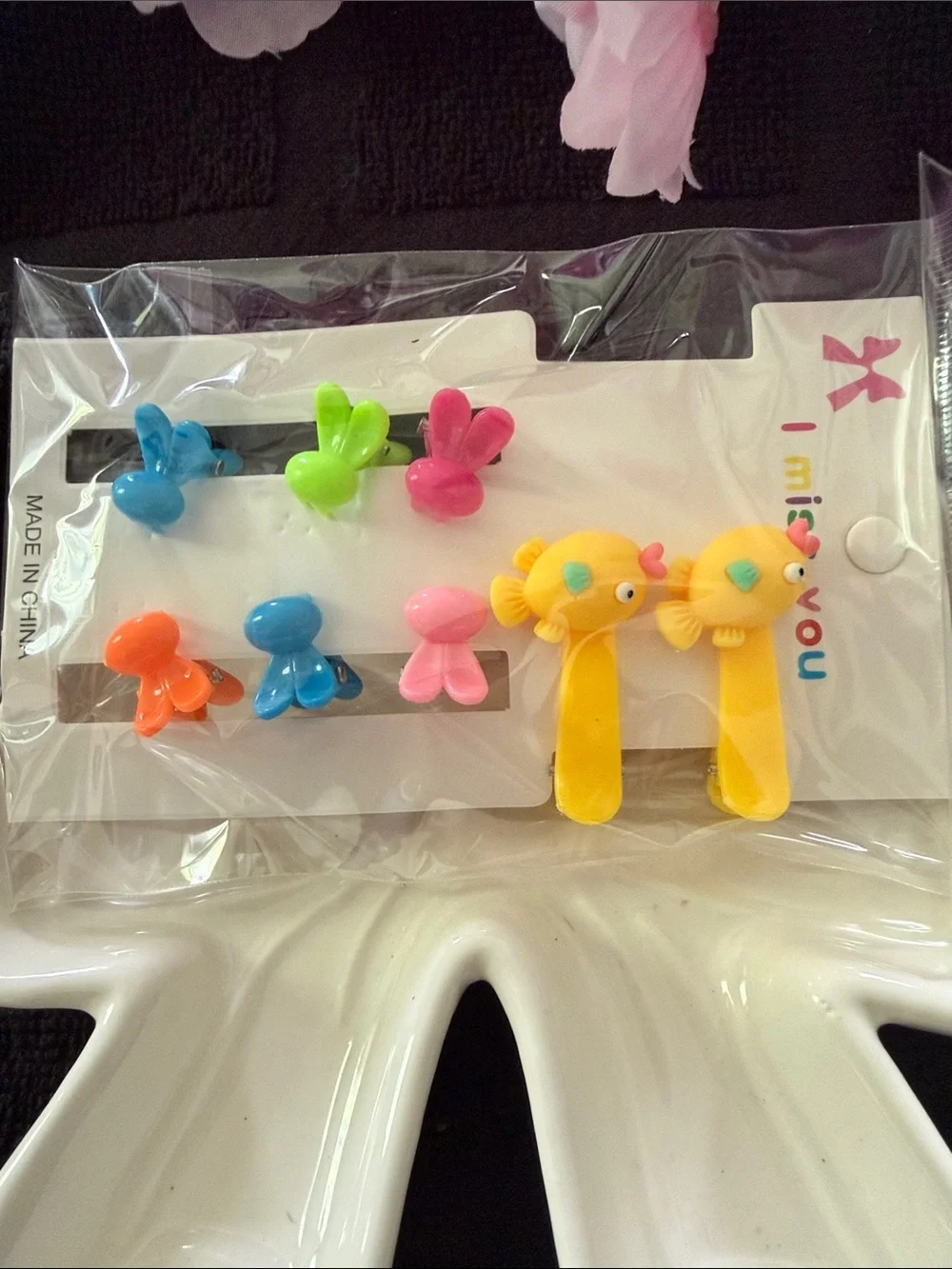 Kids Cute Fish & Bow Hair Clips Set - Yellow, Pink, Blue, Green, Orange